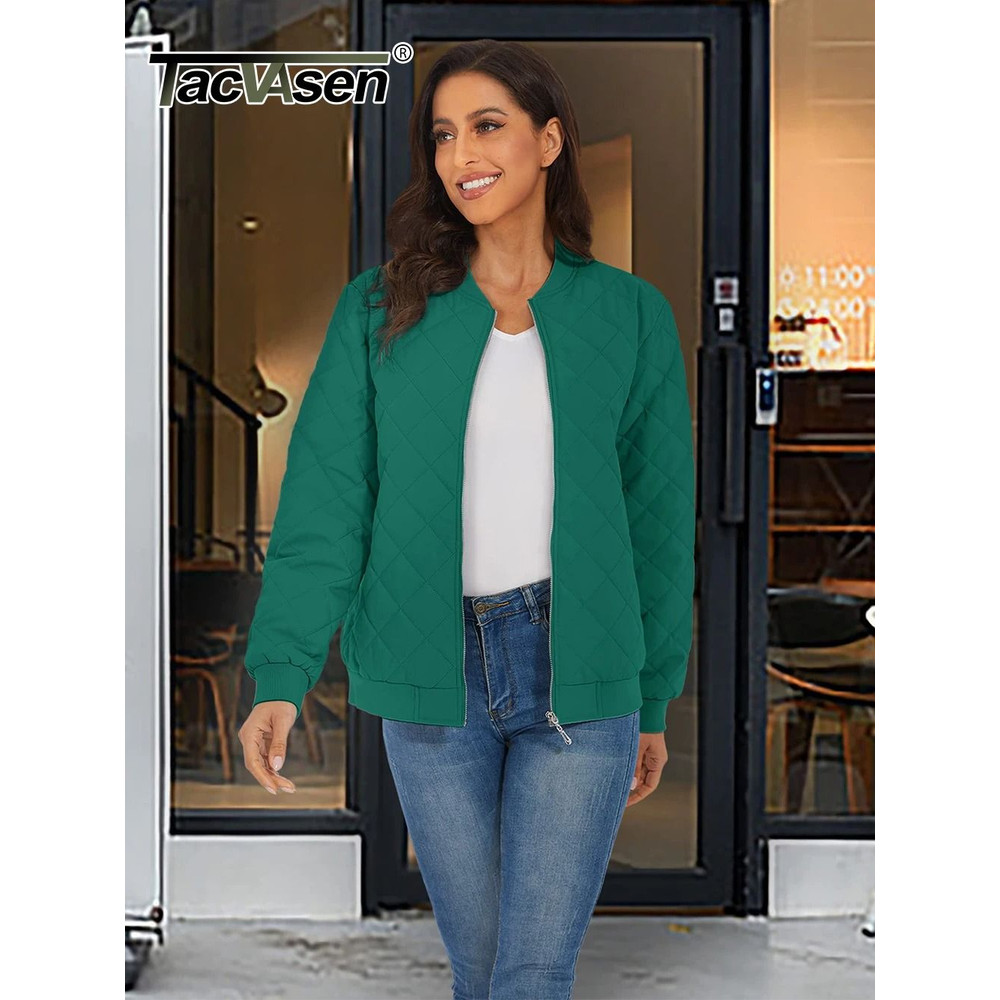 Womens Diamond Quilted Bomber Jacket Full Zip Warm Padded Coat 3