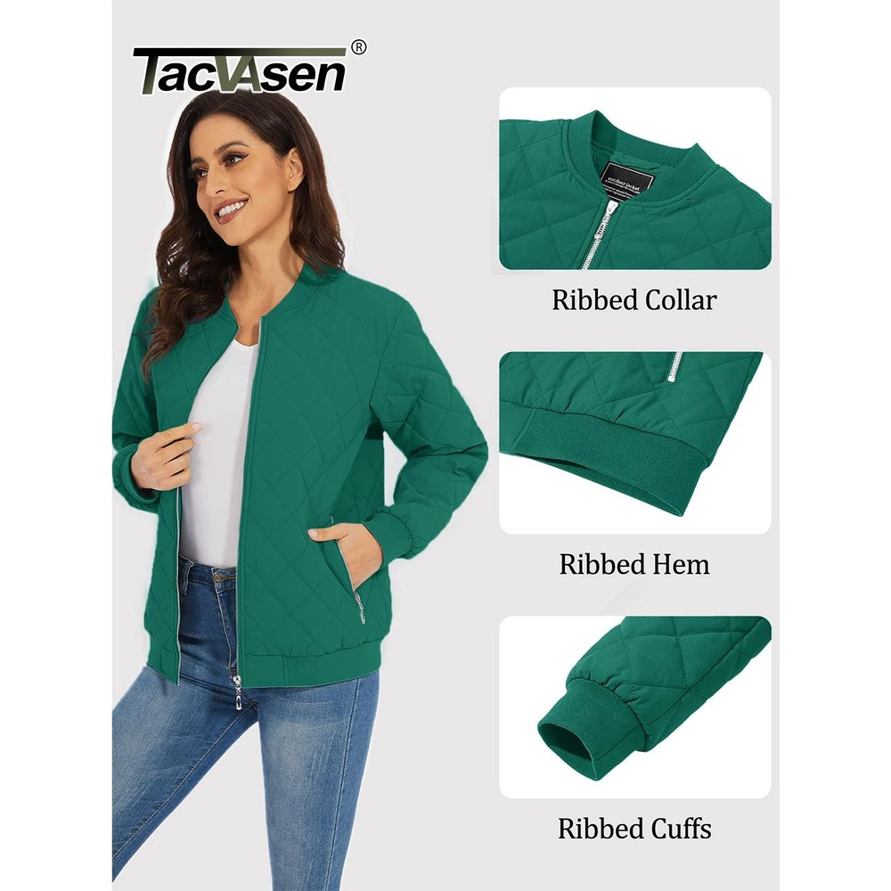 Womens Diamond Quilted Bomber Jacket Full Zip Warm Padded Coat 4