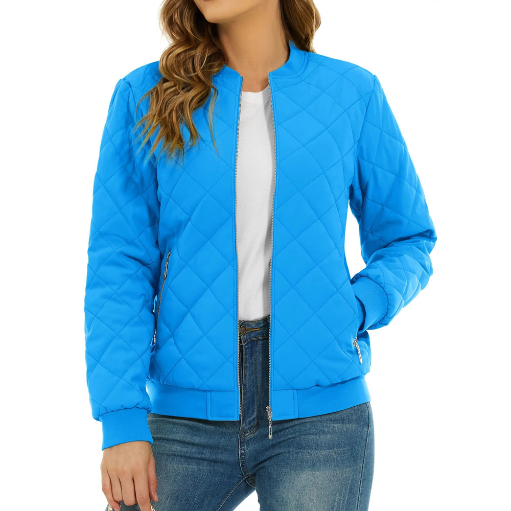 Womens Diamond Quilted Bomber Jacket Full Zip Warm Padded Coat 20