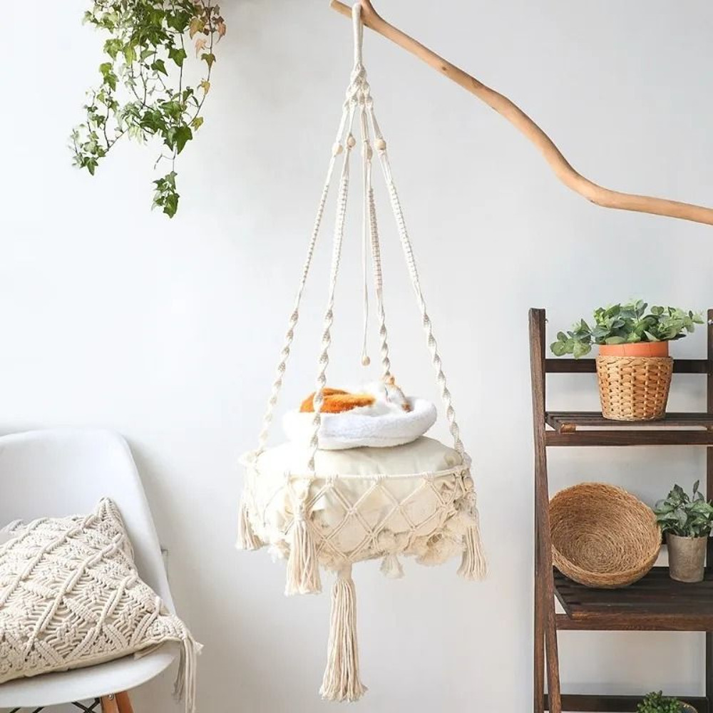 New Pet Hammock Cat Swing Hand Woven Cotton Rope Hanging Basket For Cats 1