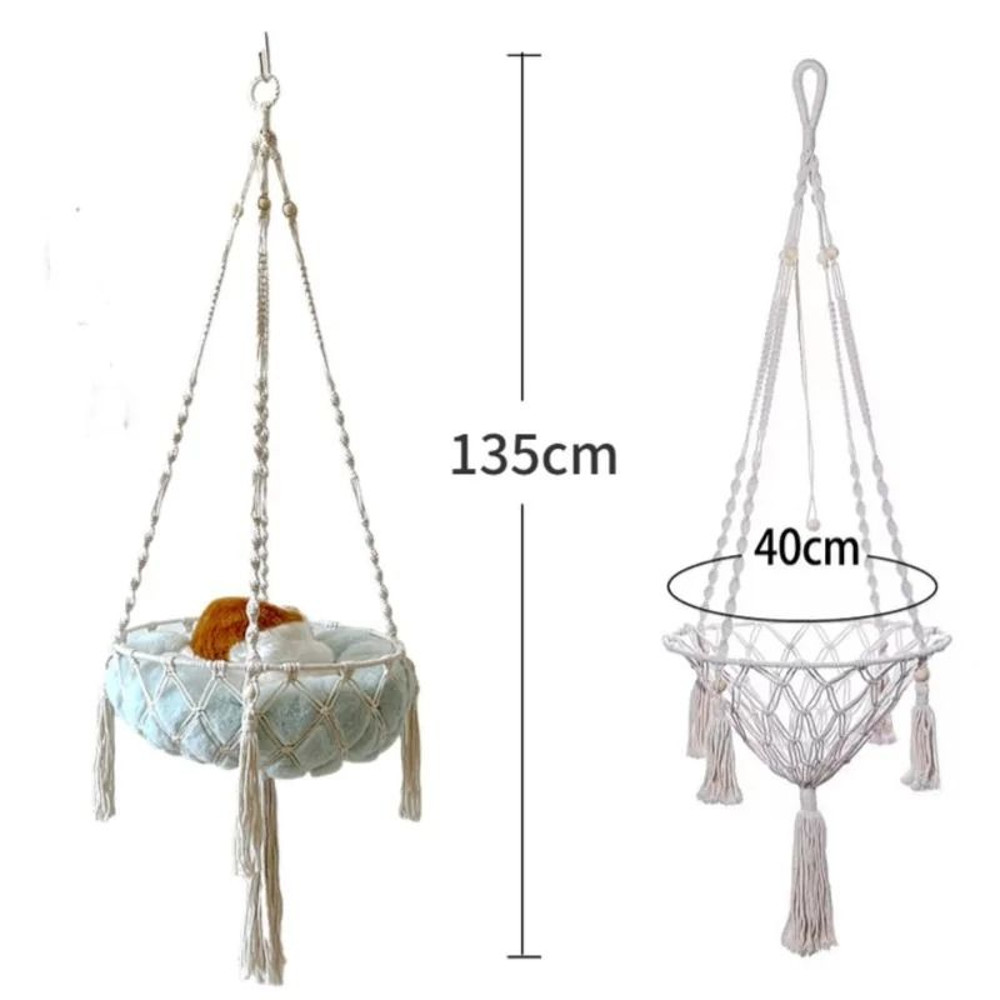 New Pet Hammock Cat Swing Hand Woven Cotton Rope Hanging Basket For Cats 5