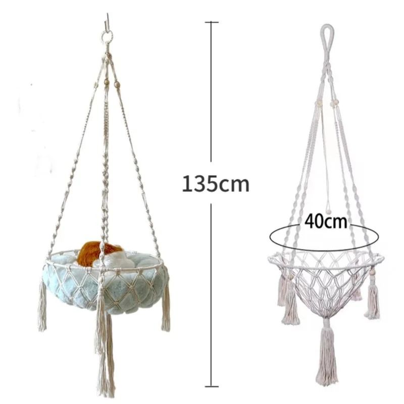 New Pet Hammock Cat Swing Hand Woven Cotton Rope Hanging Basket For Cats 5