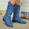 Womens Thick Sole Pointed Toe Knight Boots Slip On Cowboy Embroidered Boot With Square Heel 0