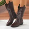 Womens Thick Sole Pointed Toe Knight Boots Slip On Cowboy Embroidered Boot With Square Heel 9
