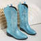Womens Thick Sole Pointed Toe Knight Boots Slip On Cowboy Embroidered Boot With Square Heel 11