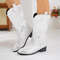 Womens Thick Sole Pointed Toe Knight Boots Slip On Cowboy Embroidered Boot With Square Heel 13