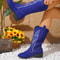 Womens Thick Sole Pointed Toe Knight Boots Slip On Cowboy Embroidered Boot With Square Heel 14