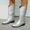 Womens Thick Sole Pointed Toe Knight Boots Slip On Cowboy Embroidered Boot With Square Heel 3