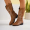 Womens Thick Sole Pointed Toe Knight Boots Slip On Cowboy Embroidered Boot With Square Heel 4