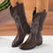 Womens Thick Sole Pointed Toe Knight Boots Slip On Cowboy Embroidered Boot With Square Heel 5
