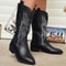 Womens Thick Sole Pointed Toe Knight Boots Slip On Cowboy Embroidered Boot With Square Heel 7