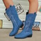 Womens Thick Sole Pointed Toe Knight Boots Slip On Cowboy Embroidered Boot With Square Heel 8