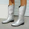 Womens Thick Sole Pointed Toe Knight Boots Slip On Cowboy Embroidered Boot With Square Heel 15