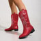 Womens Thick Sole Pointed Toe Knight Boots Slip On Cowboy Embroidered Boot With Square Heel 18