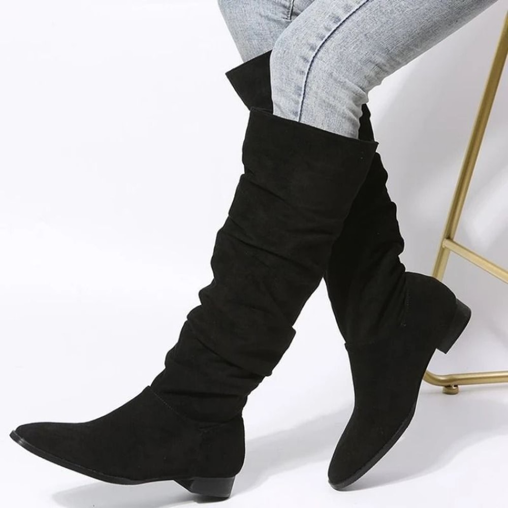 New Solid Color Comfortable Knee High Boots With Square Heels For Women Winter Fashion Large Size R 2