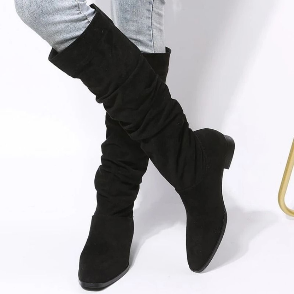 New Solid Color Comfortable Knee High Boots With Square Heels For Women Winter Fashion Large Size R 4