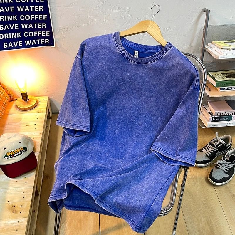 Vintage Cotton Snowflake Point Solid Color Short Sleeve T Shirt For Men And Women Streetwear Hip Ho 9