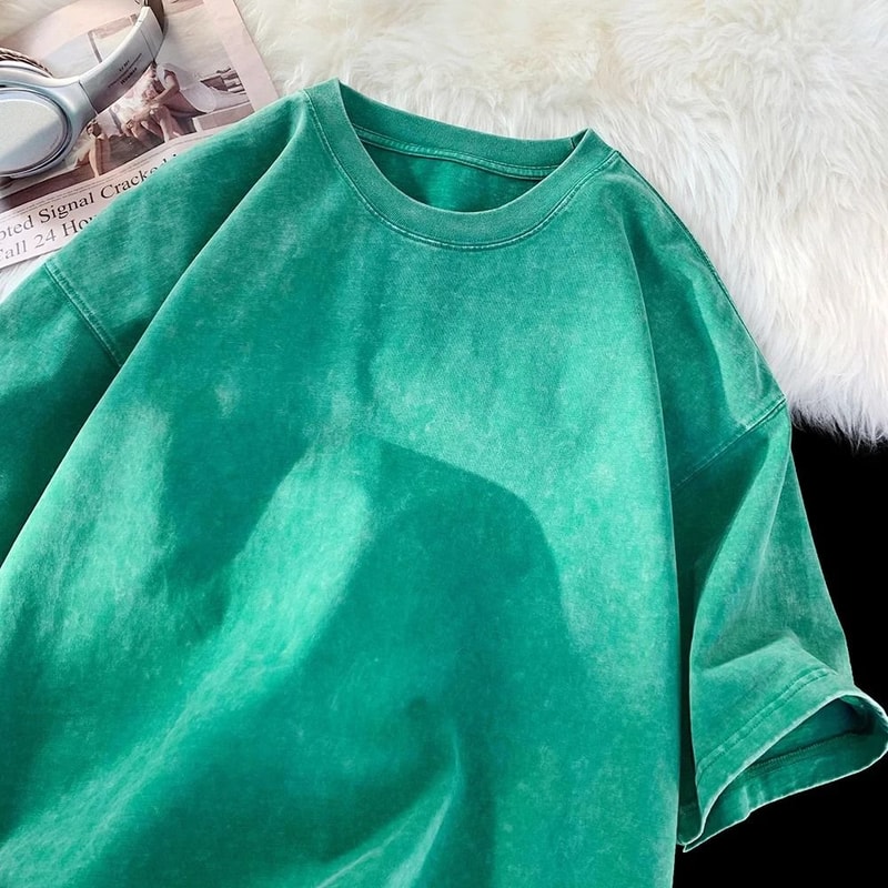 Vintage Cotton Snowflake Point Solid Color Short Sleeve T Shirt For Men And Women Streetwear Hip Ho 11