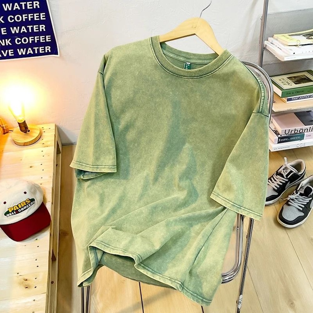 Vintage Cotton Snowflake Point Solid Color Short Sleeve T Shirt For Men And Women Streetwear Hip Ho 8