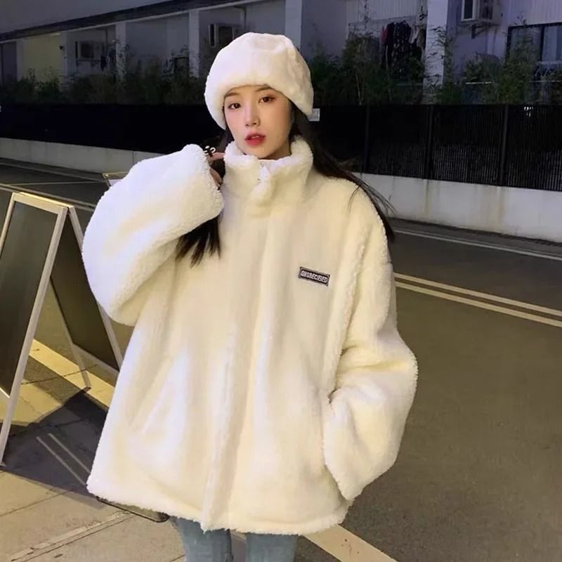 Thickened Lamb Wool Stand Collar Cotton Padded Coat Women Loose Fit Petite 0