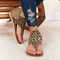 Back Zipper Open Toe Beach Sandals Leopard Patchwork Flats For Women 1