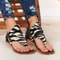 Back Zipper Open Toe Beach Sandals Leopard Patchwork Flats For Women 2