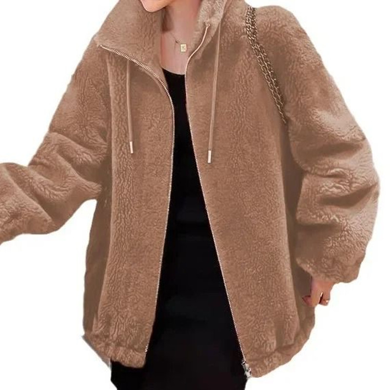 Women Thickened Fleece Zip Up Stand Collar Hoodie Jacket Casual Winter Outerwear 4