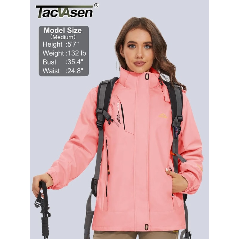 TACVASEN 3in1 Waterproof Fleece Jacket Women Rain Ski Parka 3