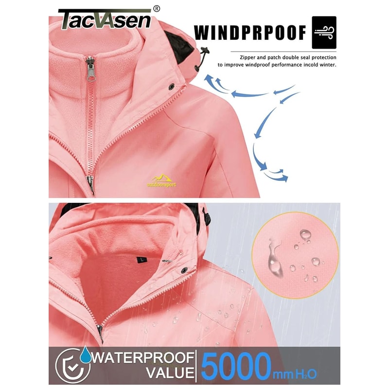 TACVASEN 3in1 Waterproof Fleece Jacket Women Rain Ski Parka 4