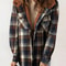 Womens Plaid Fleece Hooded Shacket Oversized Cozy Warm 9