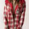 Womens Plaid Fleece Hooded Shacket Oversized Cozy Warm 14