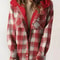 Womens Plaid Fleece Hooded Shacket Oversized Cozy Warm 14