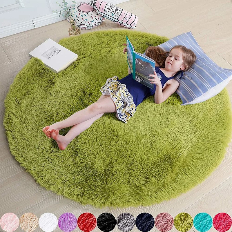 Round Fluffy Soft Area Rug Princess Castle Circle Kids Room Decor Plush Carpet 6