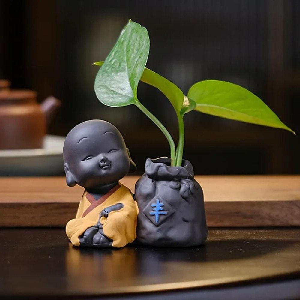 Cute Little Monk Purple Clay Tea Pet Vase Mini Planter Home Decor 11
