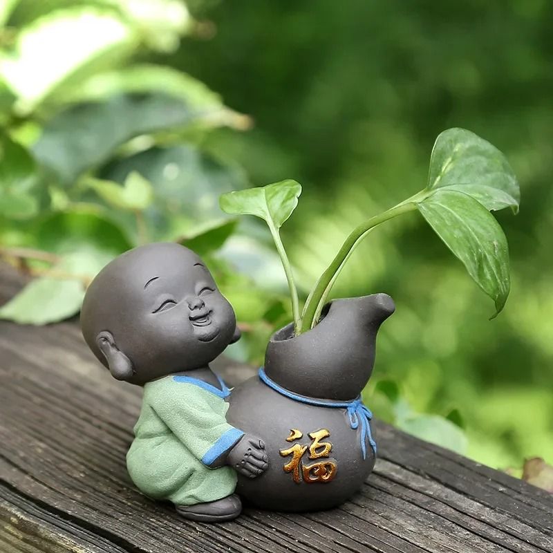 Cute Little Monk Purple Clay Tea Pet Vase Mini Planter Home Decor 16