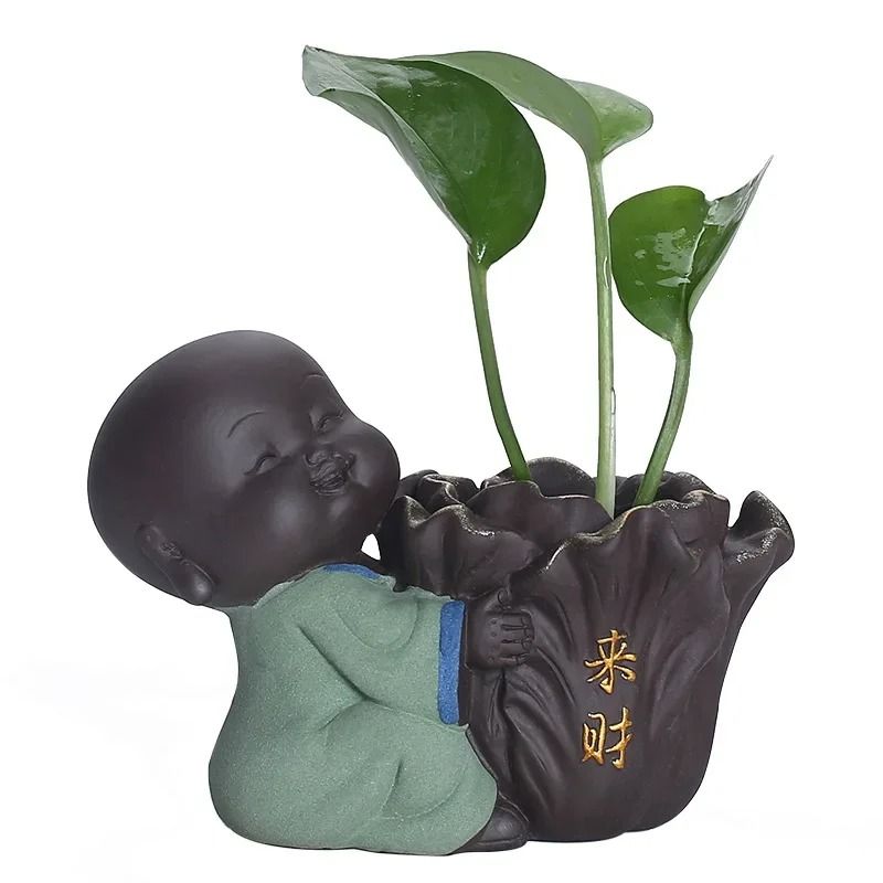 Cute Little Monk Purple Clay Tea Pet Vase Mini Planter Home Decor 4