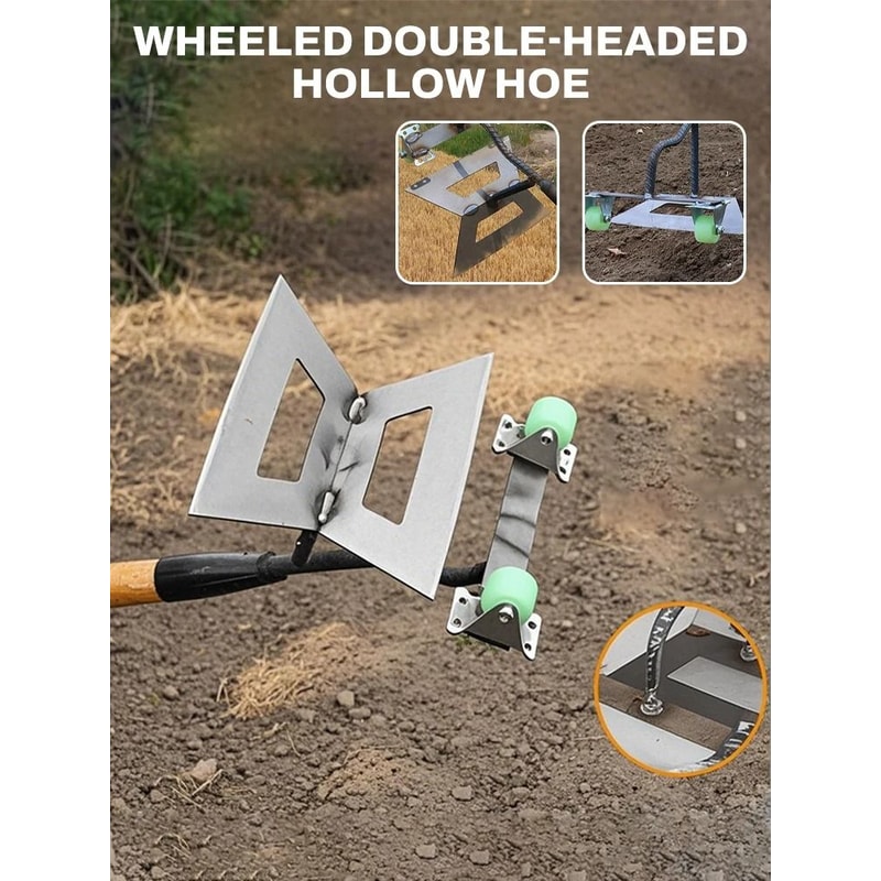 Manual Push Dual Head Wheeled Garden Hoe Weeder With Manganese Steel Blades 1