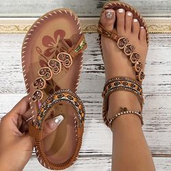 women bohemia style low heel sandals breathable casual beach summer shoes
