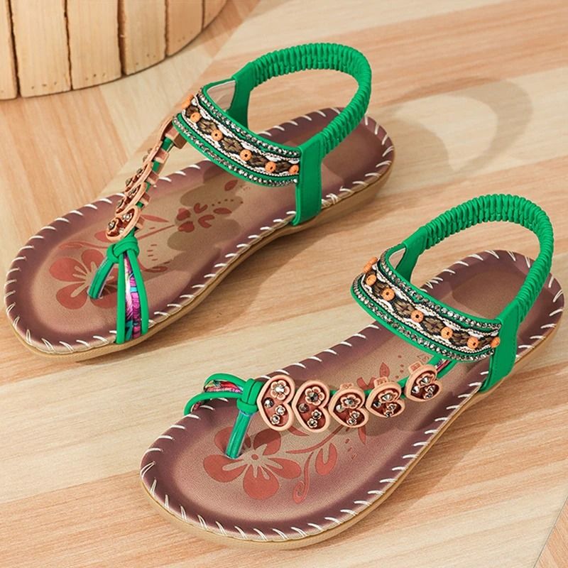Women Bohemia Style Low Heel Sandals Breathable Casual Beach Summer Shoes 14