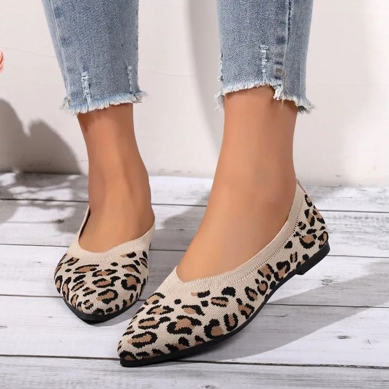 Women Houndstooth Knit Ballet Flats Point Toe Mesh Loafers Casual Driving Shoes 3