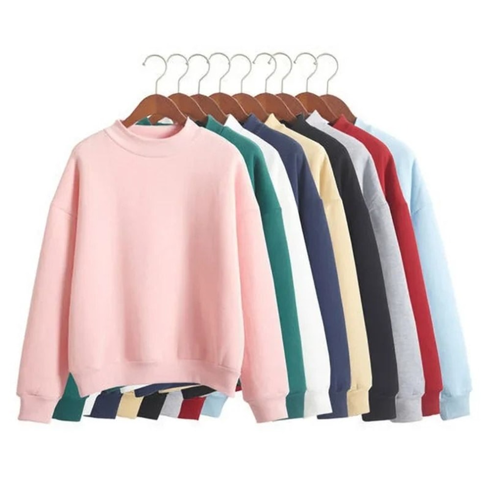 Women Korean Style O Neck Knitted Pullover Sweatshirt Thick Loose Fit Candy Color Hoodie 0