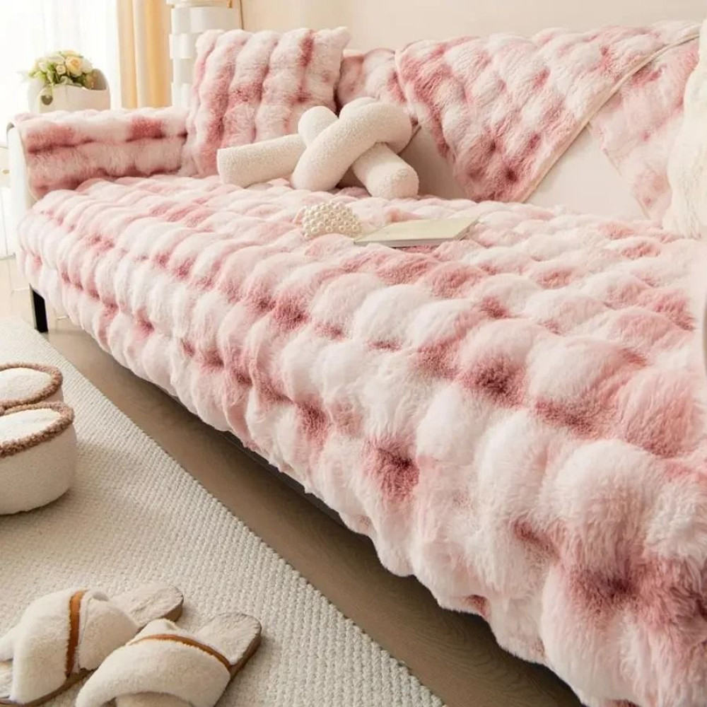 Thick Faux Rabbit Fur Sofa Slipcover Non Slip Plush Couch Cushion Cover 16