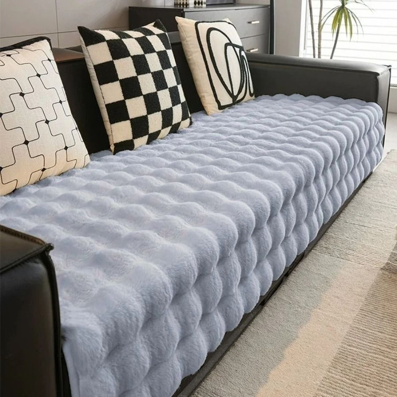 Thick Faux Rabbit Fur Sofa Slipcover Non Slip Plush Couch Cushion Cover 8