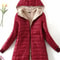 Mid Length Hooded Cotton Coat With Warm Lamb Fleece Lining For Women Autumn Winter 2