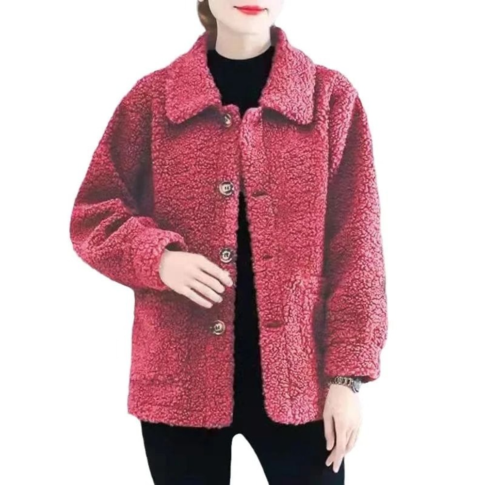 Ladies Lamb Velvet Short Jacket Thick Winter Outerwear Warm Fleece Cardigan Coat For Women 4