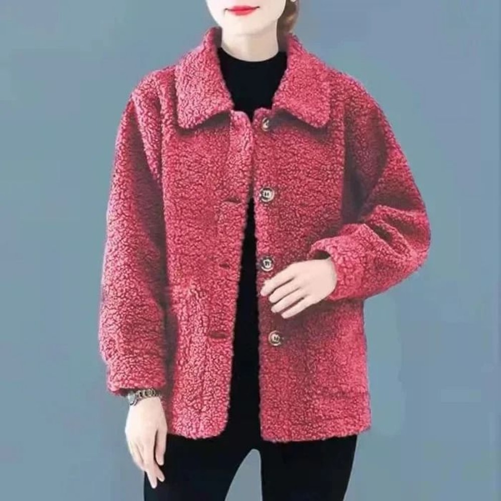 Ladies Lamb Velvet Short Jacket Thick Winter Outerwear Warm Fleece Cardigan Coat For Women 5