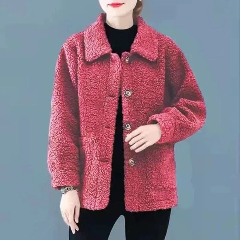 Ladies Lamb Velvet Short Jacket Thick Winter Outerwear Warm Fleece Cardigan Coat For Women 5