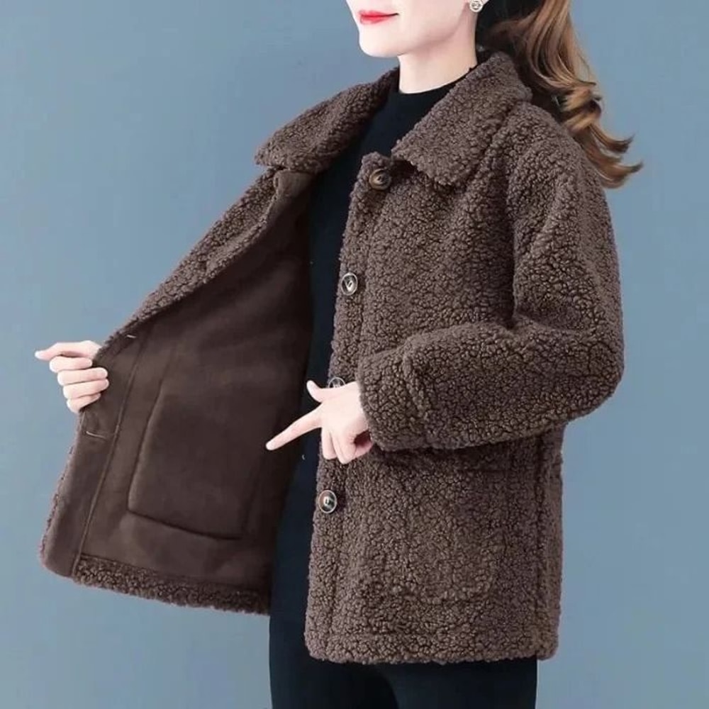 Ladies Lamb Velvet Short Jacket Thick Winter Outerwear Warm Fleece Cardigan Coat For Women 7