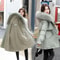 Women Mid Length Drawstring Parka Thick Warm Hooded Coat Spring Autumn 9