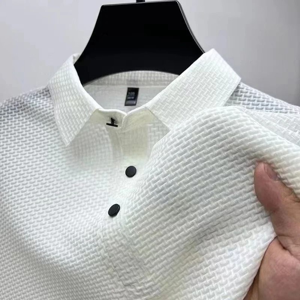 Mens Business Casual Polo Shirt Solid Color Short Sleeve Summer Breathable Comfortable Top 11
